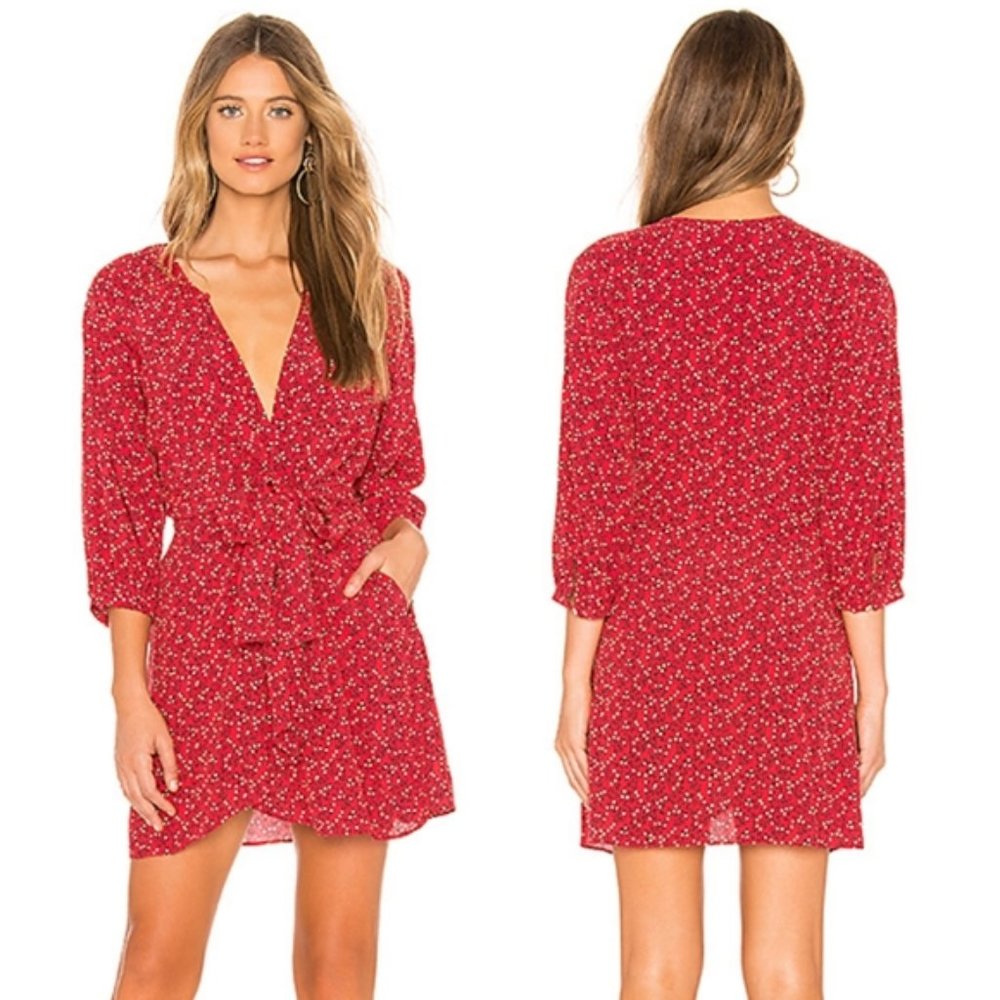 Free People Clara Floral Tie-Waist Tunic in Red S